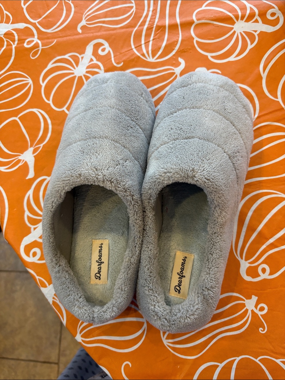 dearfoams Light Gray Plush Slip-On Women's Slippers